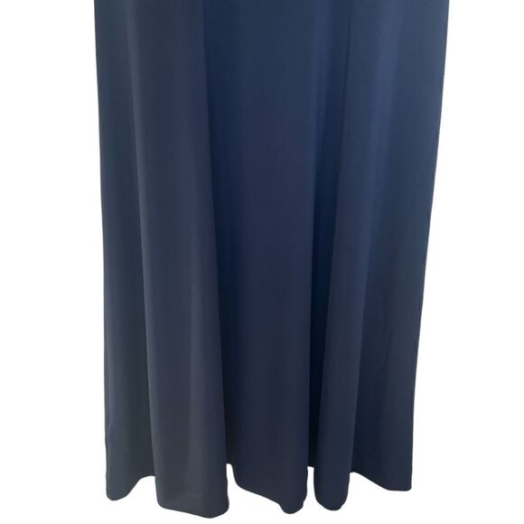 Ann Taylor Navy Blue Matte Jersey Shoulder Tie Flare Midi Dress SP - Picture 4 of 8